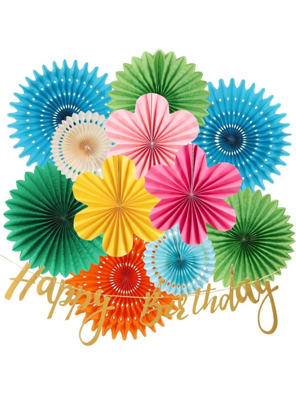 Vibrant Floral Paper Birthday Decorations | Happy Birthday Banners & Fans